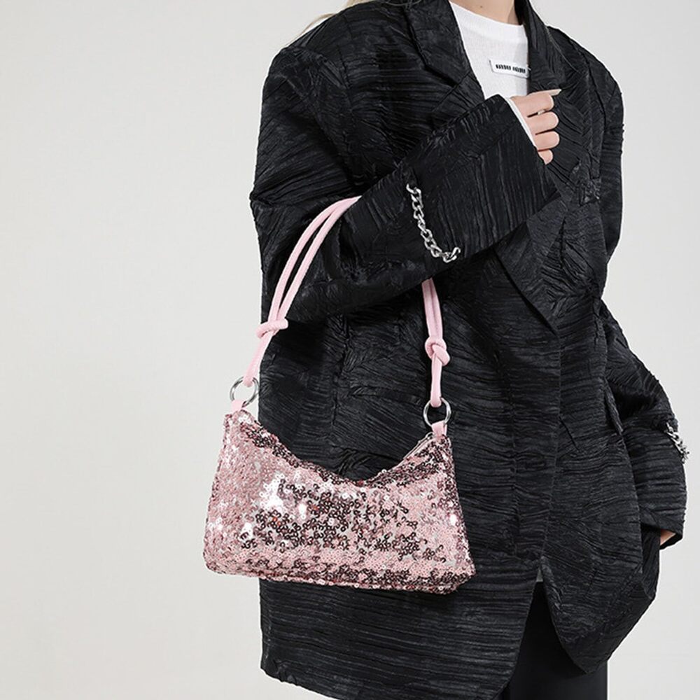 9886 Sequin Evening Bag, Sparkly Shoulder Bag, Bling Pink Handbag, Glitter - Picture 5 of 9
